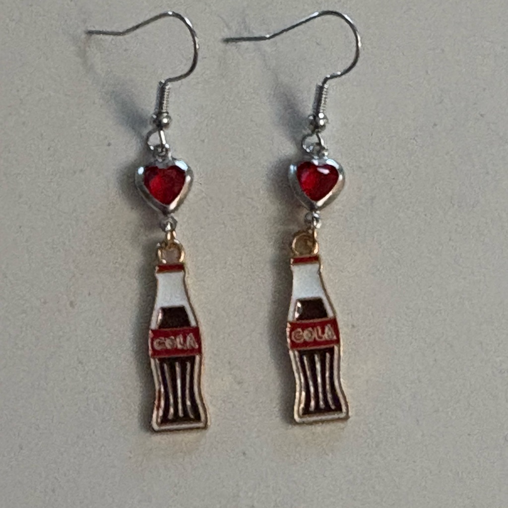 Red Heart And Cola Bottle Dangle Earrings